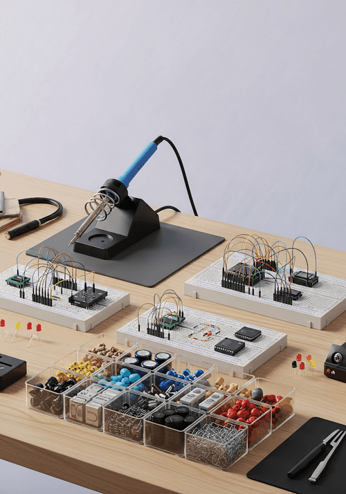 Illustration av elektronikarbetsyta